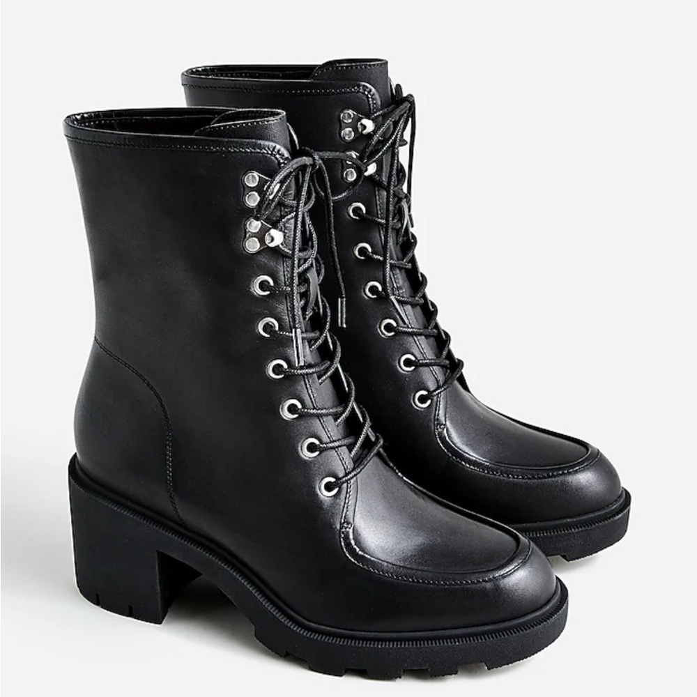 J.Crew Refined Leather Apron Toe Lace Up Lug Boots